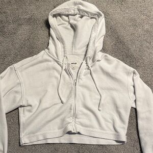 Aerie White Zip-Up Cropped Hoodie